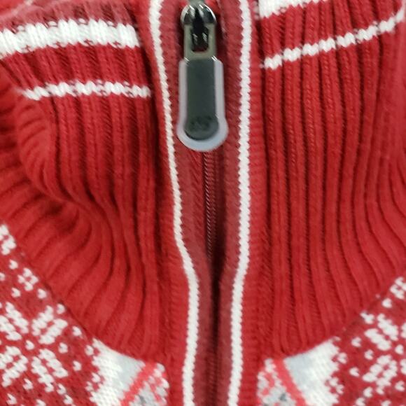 Eddie Bauer Vintage Red Snowflake Fair isle Zip Front Cardigan Sweater Ski - Picture 11 of 14
